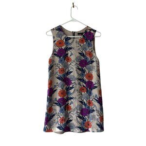 Oliveaceous Floral Sleeveless 100% Silk Dress Back Zipper Sz S Beige Multicolor